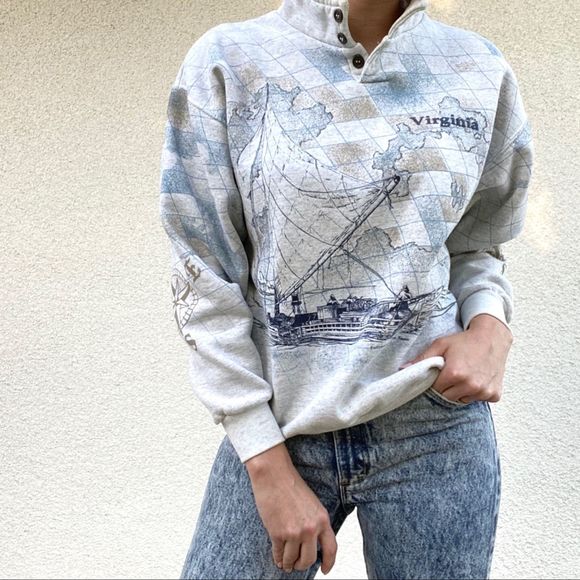 Vintage Tops - Vintage Map compass nautical Virginia sweatshirt
